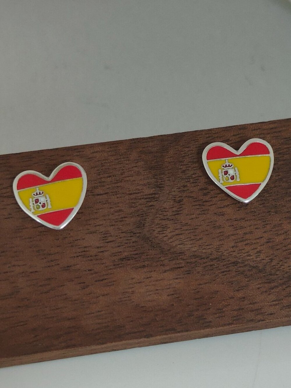 Spain Flag Heart Stud Earring Exclusive Designed S925 Silver with box